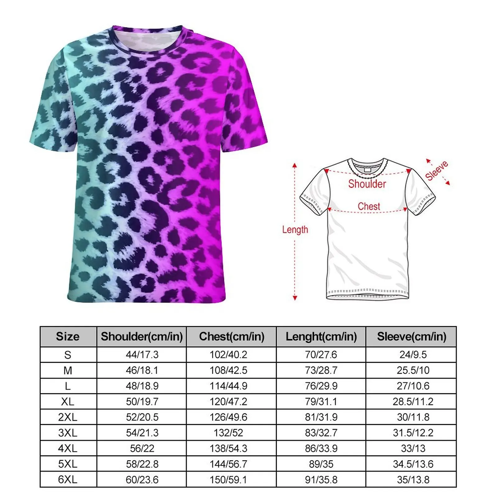 Men Blue Pink Two Tone T-Shirt Cheetah Leopard Harajuku T-Shirts Short-Sleeved Graphic Tshirt Hot Sale Summer Big Size Clothes