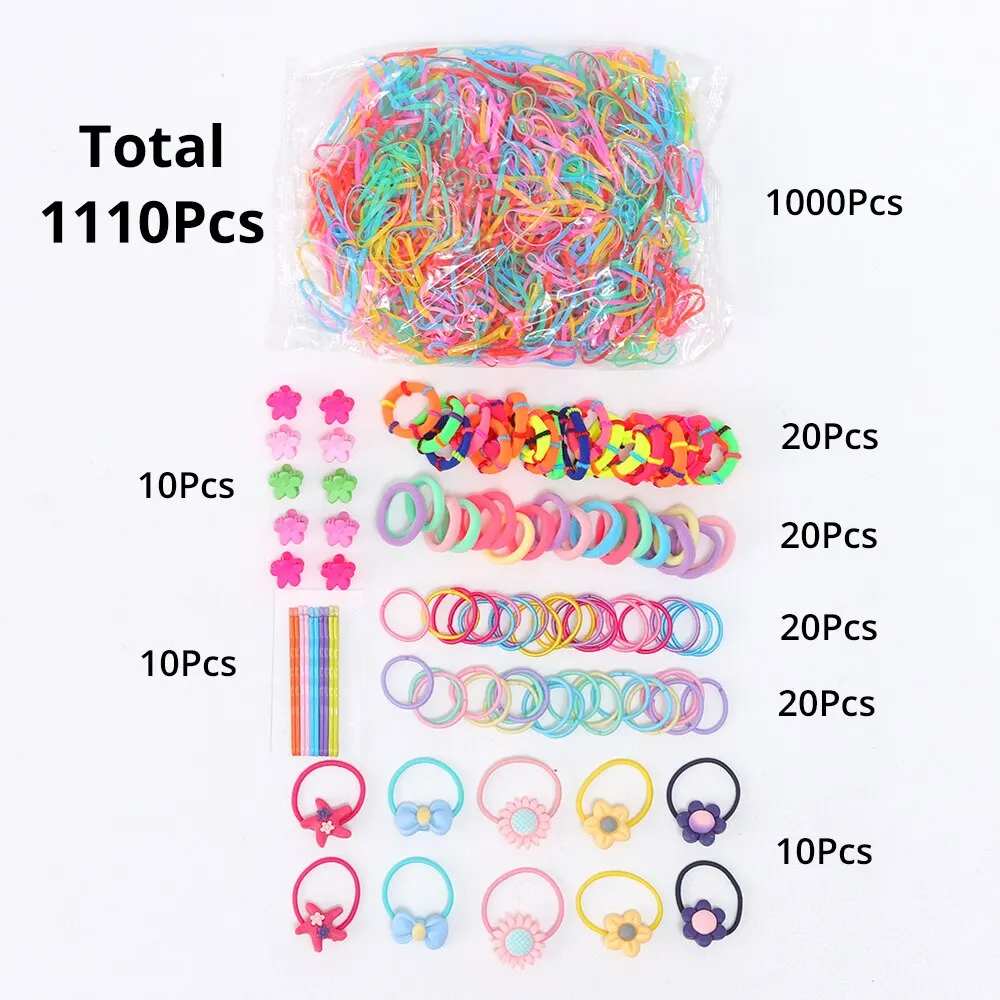 1110 Uds. Conjunto de accesorios para el cabello, casa de peinado, juguete para jugar, bandas elásticas para el cabello para niña, horquillas, garras para el cabello con flores, lazos para el cabello
