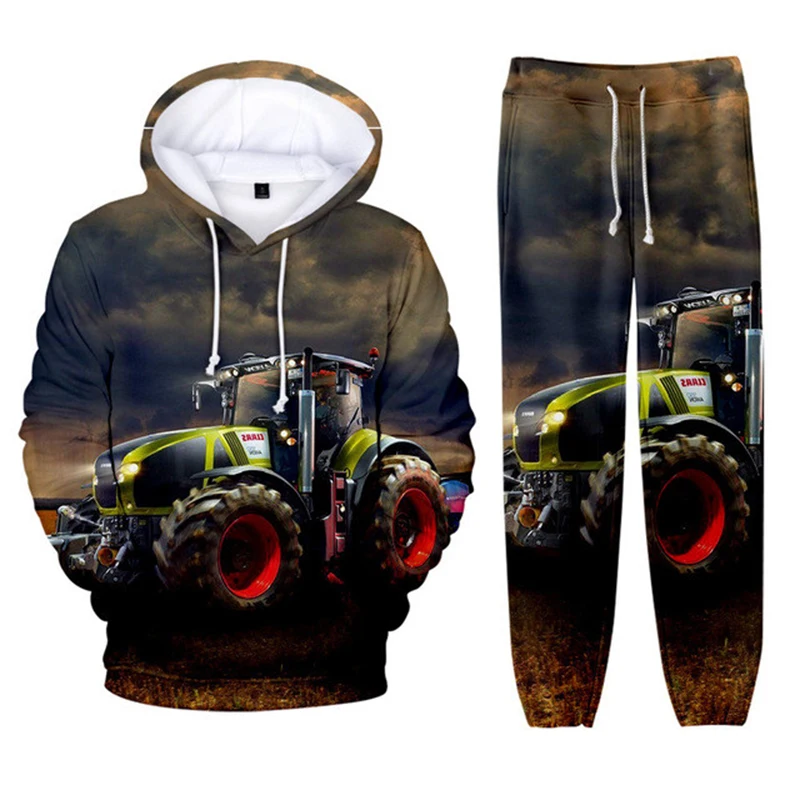 Tractor Pattern 3D Print Men Tracksuit Set Casual Hoodie+Pants 2pcs Sets Spring Autumn Oversized Sweatshirt Fashion Men Clothing