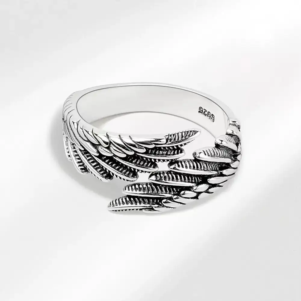 

925 Sterling Silver Rings Fashion Hip Hop Vintage Couples Creative Wings Design Thai Silver Party Jewelry Birthday Gifts