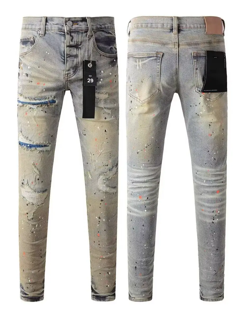 

Мужские джинсы в стиле ретро с талией в американском стиле в стиле хип-хоп, эластичные длинные брюки приталенного кроя с дырками, повседневная одежда на все сезоны