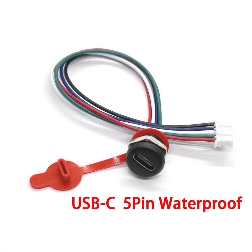 

5pin USB-A Connector Type-C to PH 2.0 with nut locking plate Waterproof Female USB Socket High Current Fast Charging jack port
