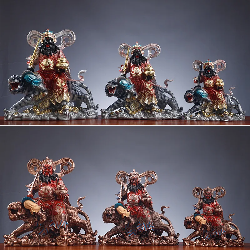 Wholesale Zhao Gongming Riding Tiger Statue Wealth God Resin Figurine Black Tiger Decor