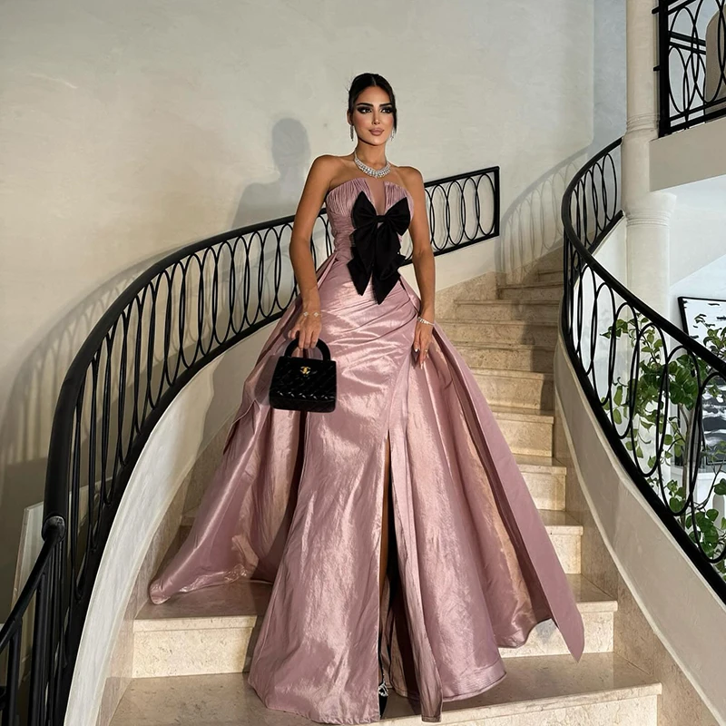 

Thinyfull Simple Mermaid Prom Evening Dresses Saudi Arabia Strapless Bow Party Dress Sexy Maxi Cocktail Prom Gowns Customized