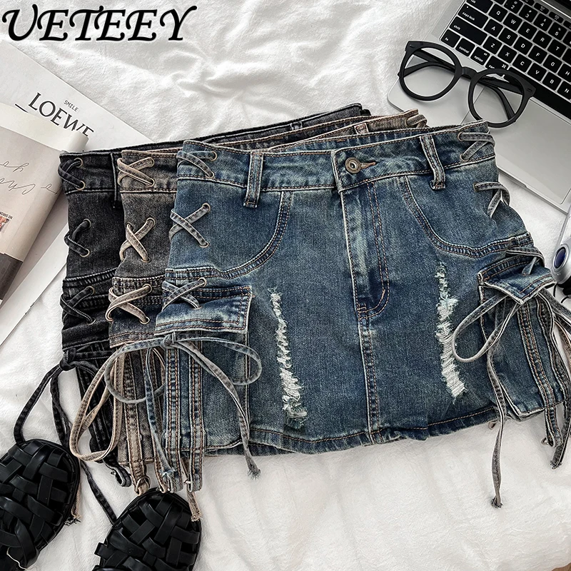 

Retro Minority Fashionable All-Match High Waist Slimming Denim Short Skirt Exposure-Proof Hip A- Line Mini Skirts for Women