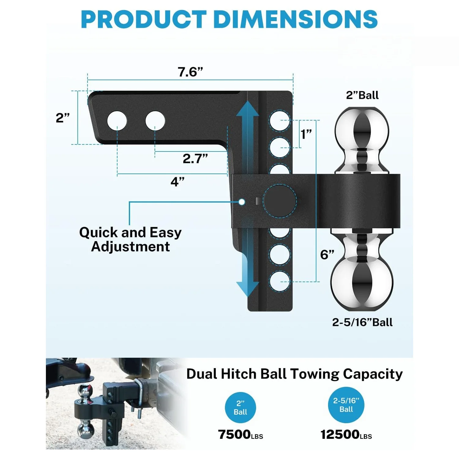 6-inch adjustable RV trailer ball with anti-loosening device for RV trailers and off-road vehicles, adjustable RV trailer ball