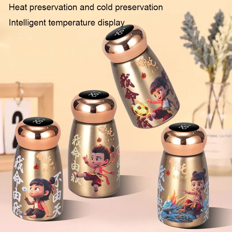 The  Mini Stainless Steel Insulated Cup Features Cute Cartoon and Childlike Prints That Display The Temperature Conveniently