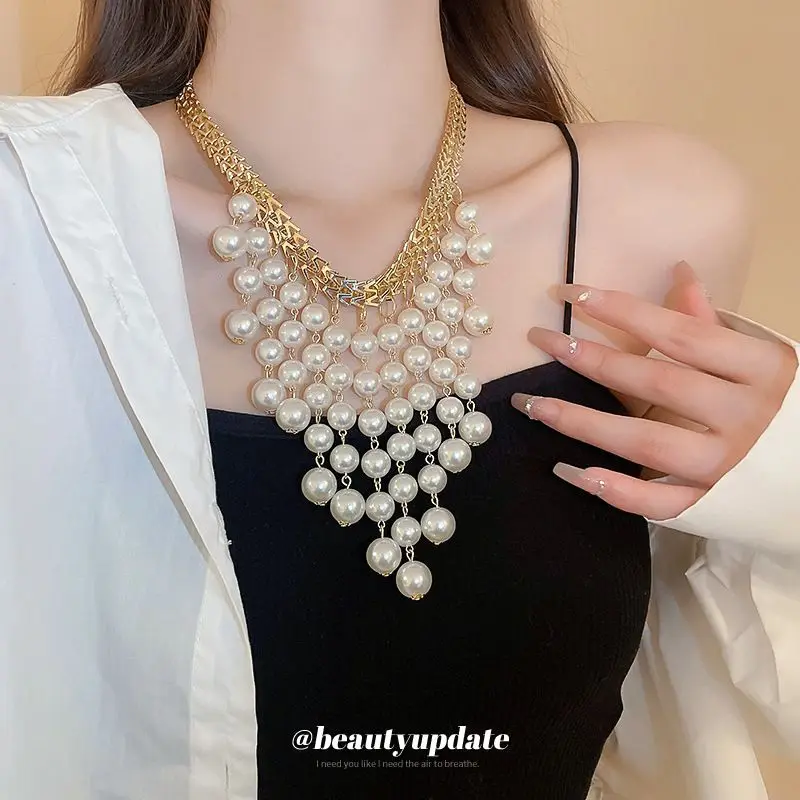 

Letter Pearl Tassel Necklace Sense Clavicle Chain Stylish Elegant Retro