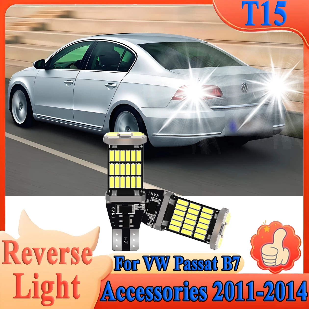 2 Stück T15 W16W Auto-LED-Rückfahrlicht 6000K Weiß CSP-Chips für VW Passat B7 Zubehör 2011-2013 2014 Superhelle Autobeleuchtung