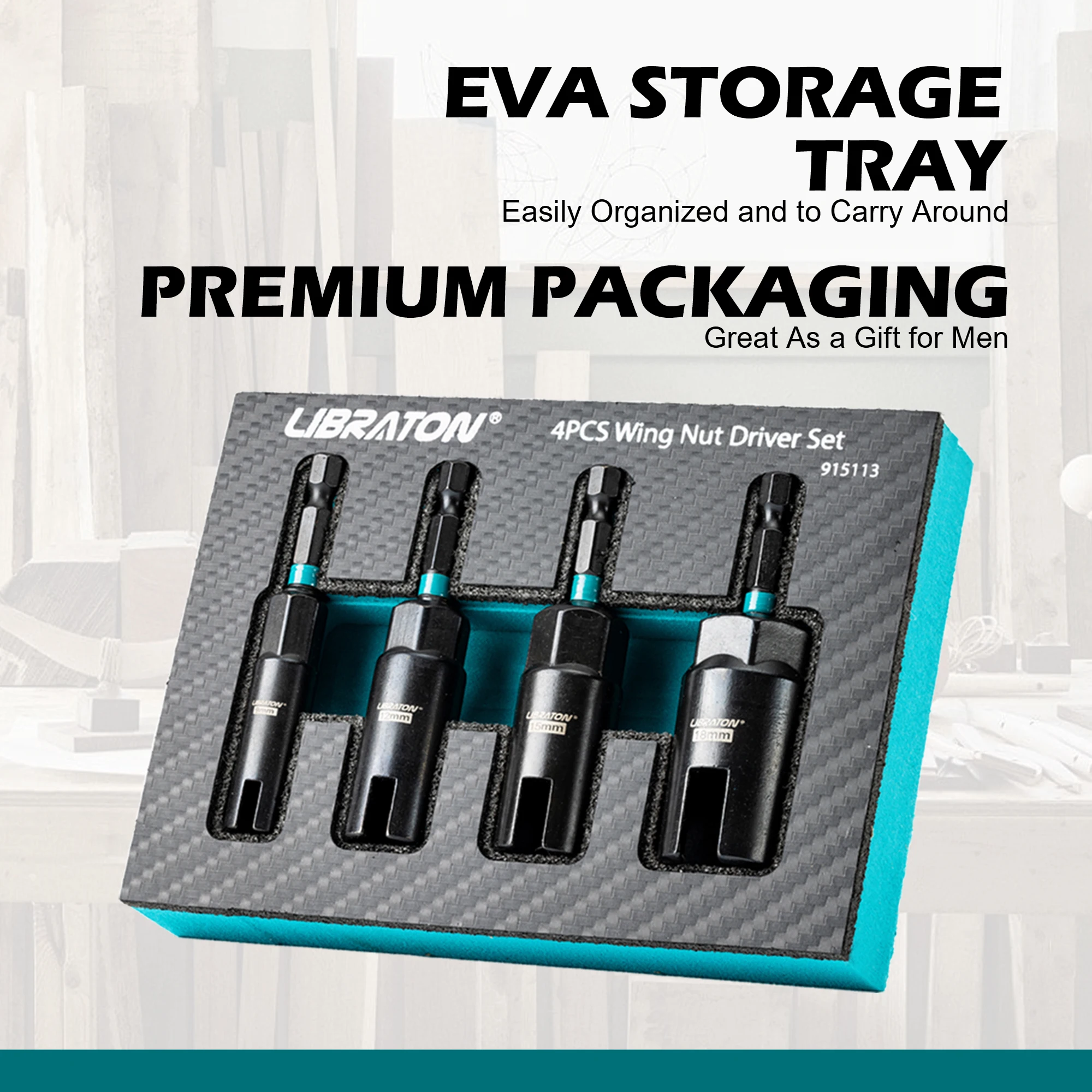 Libraton Wing Nut Driver 4PCS, Wing Nut Driver Bit, 1/4” Hex Shank Wing Nut Driver Set for Hook Bolt Installation, Wire Twisting