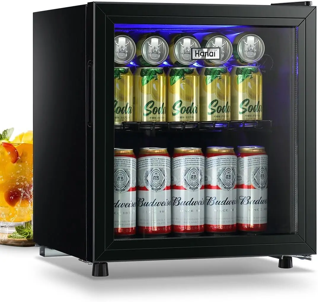 Beverage Refrigerator Cooler 60 Can Mini Fridge Glass Door for Beer Drinks Wines Juice, Adjustable Shelves Blue LED Lights