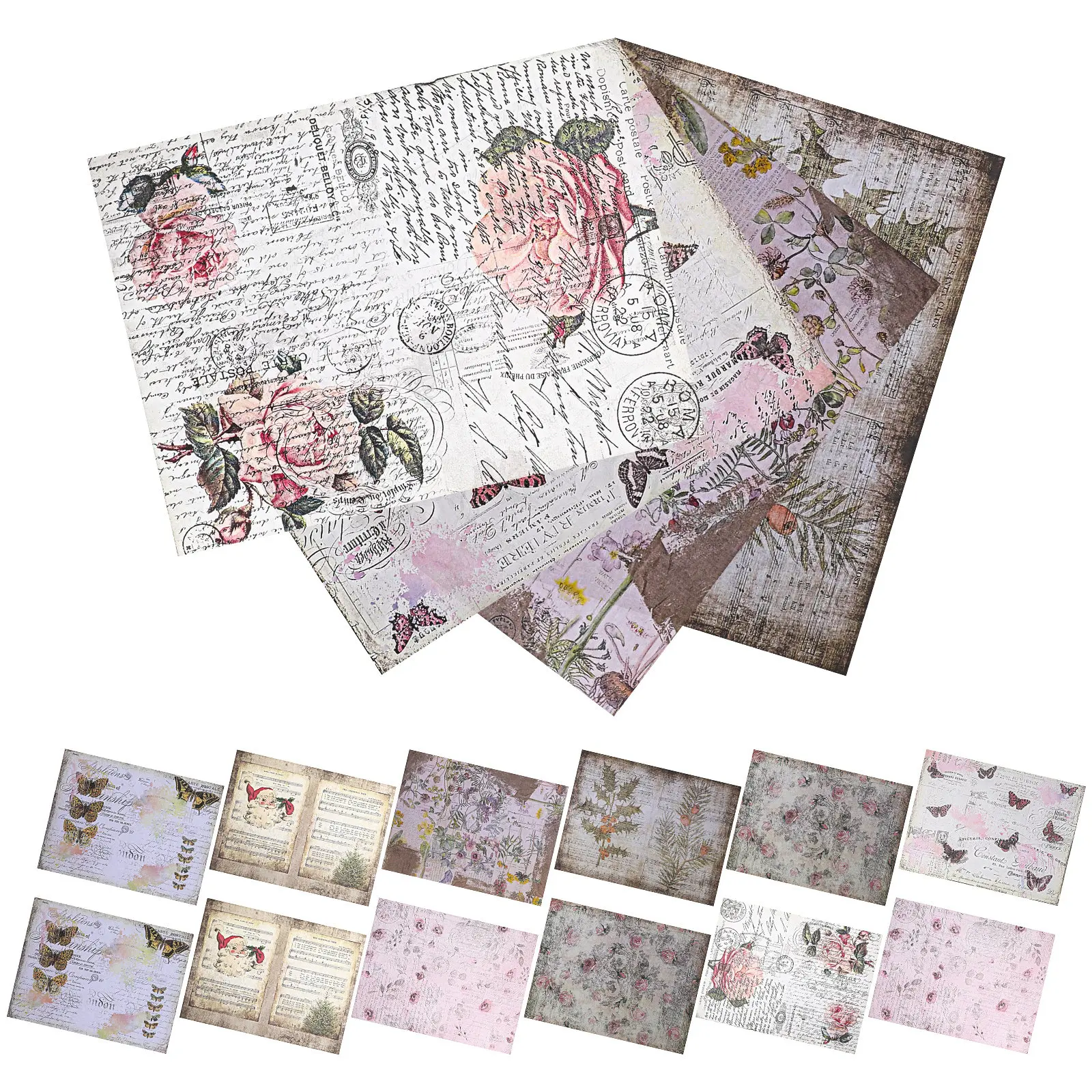 

16pcs Large Retro Stickers Vintage Scrapbook Paper Decorative Material Aesthetic Journaling Supplies Notebook Craft