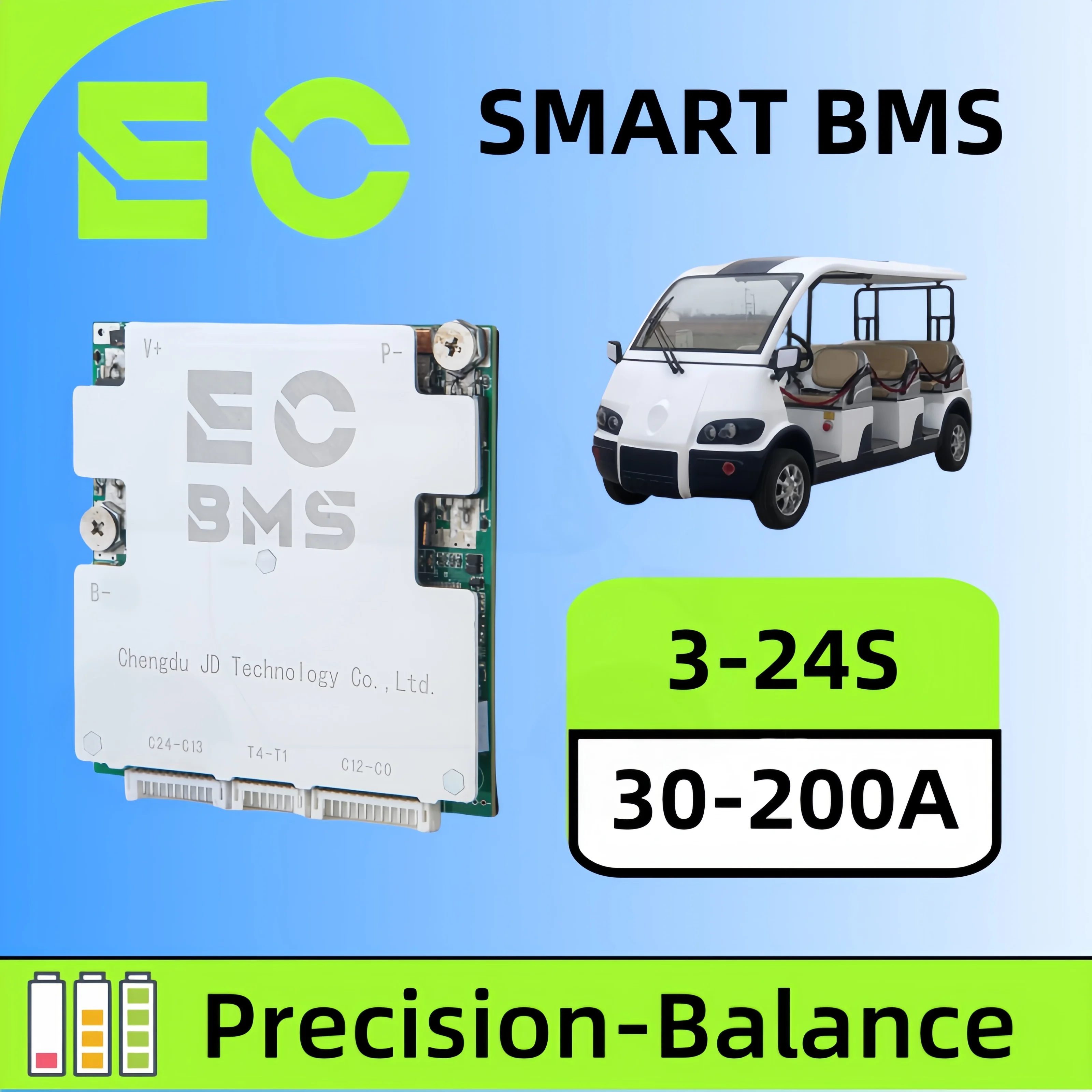 

ECBMS RV Marine BMS 4-14S 80-200A 12V 24V 48V LiFePO4 Li-ion 18650 Smart Fast Balance Low Temp Charge Battery System Portable