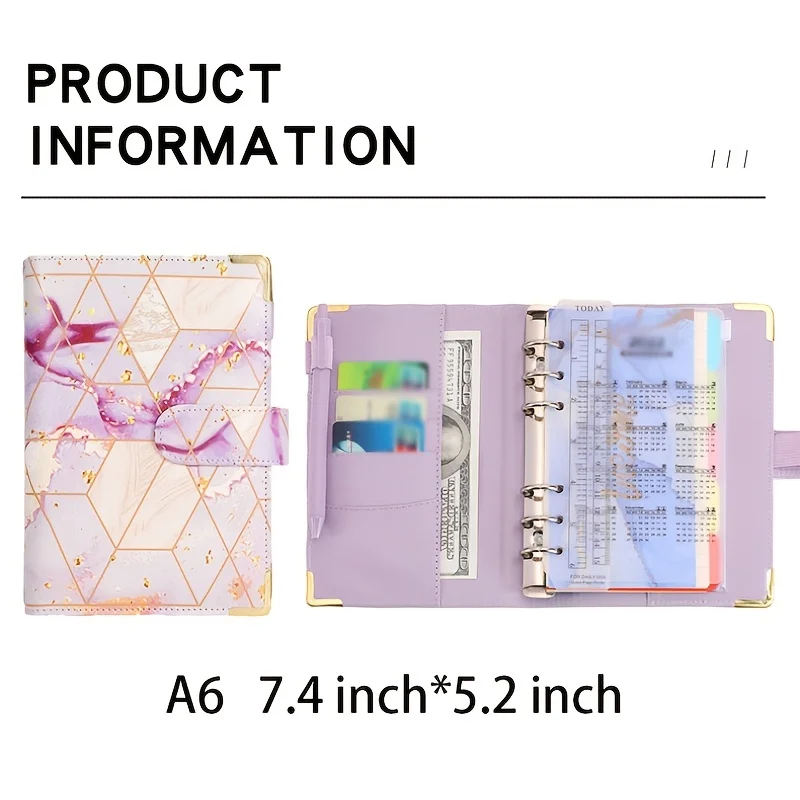 A6 Diamond Bronzing Pattern PU Leather Binder 12 Zipper Bags + 20 Label Combination Banknote Storage Book Photo Album Storage