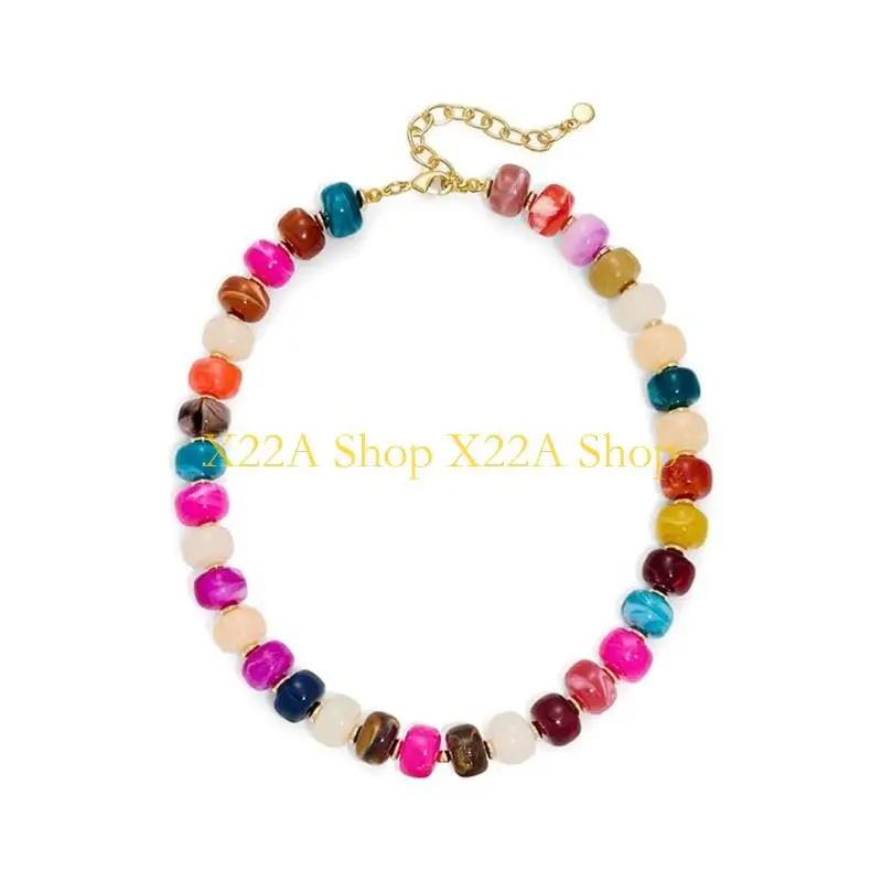 Unique Multicolored Acrylic Bead Strand Necklace Modern Jewelry Essential Casual Bohemian Neckchain For Wardrobe Styling