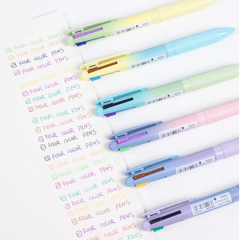 

3/6pcs Pastel Macaron Color 4-in-1 Multicolor Ballpoint Pen Anti-slip Grip Black Red Blue Green Ink Smooth Writing Office F7710