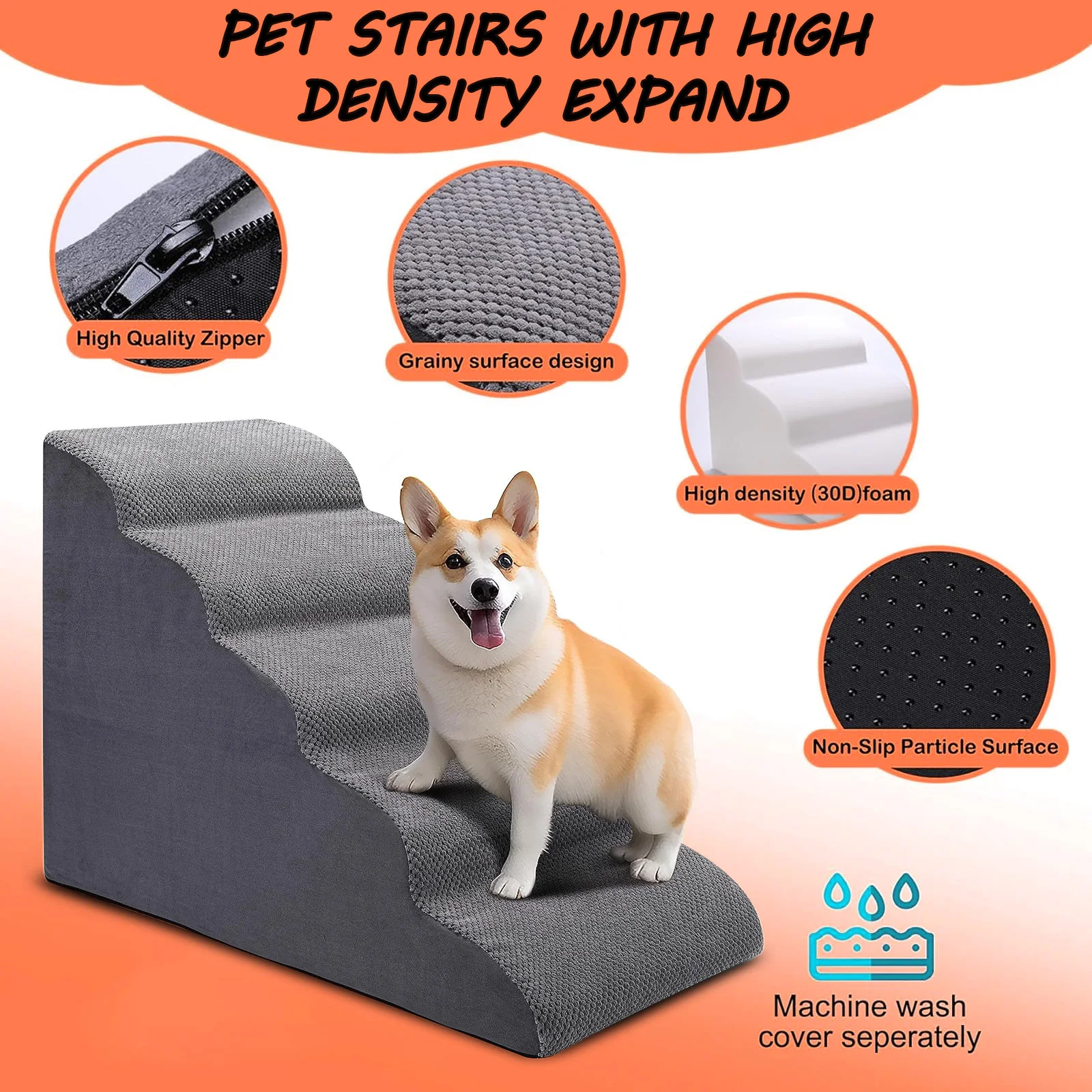 Dog Stairs for High Beds 5-Step Pet Steps for Small Dogs and Cats Curved Pet Stairs for High Bed Climbing Non-Slip Balanced