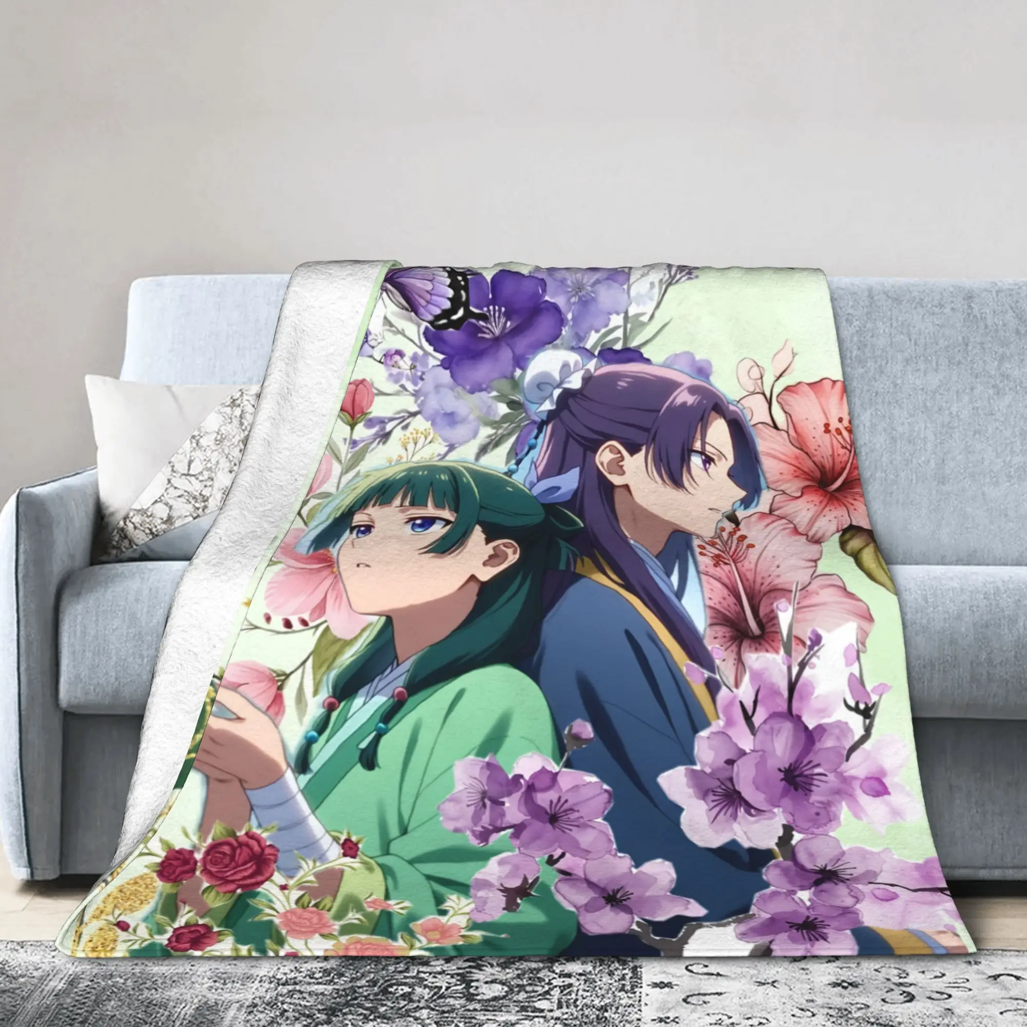 The Apothecary Diaries Anime Knitted Blanket Maomao Jinshi Fuzzy Throw Blanket Home Couch Personalised Ultra-Soft Warm Bedspread