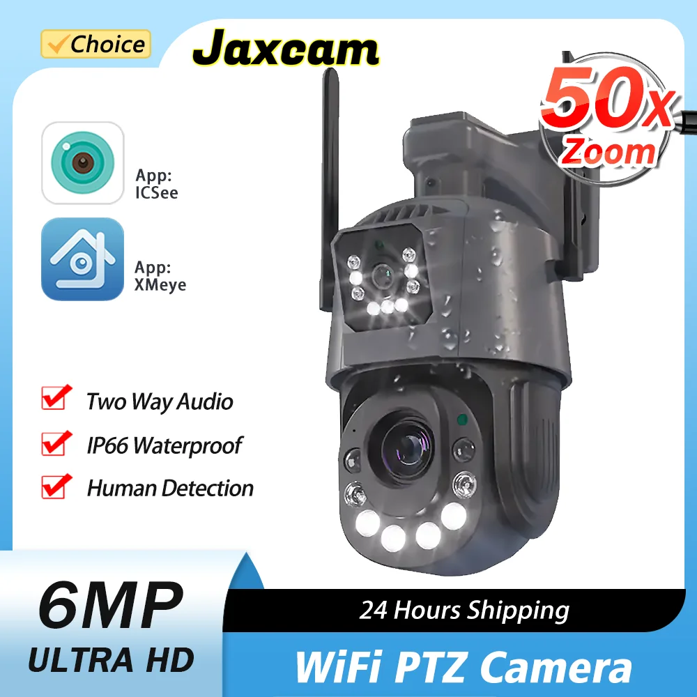 

50x Zoom 3K 6MP HD Wifi PTZ IP Camera Outdoor Dual Lens Dual Screen Human Detection Wireless CCTV Security Surveillance Camera