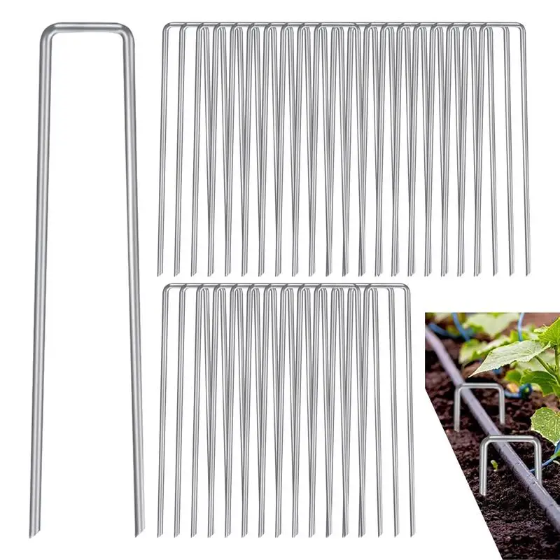 Landscape Stakes Gaskets Garden Pins U-Shaped Spike Tent Pegs Garden Spikes Ground Pegs Lawn Spikes for Grass Fabric Netting