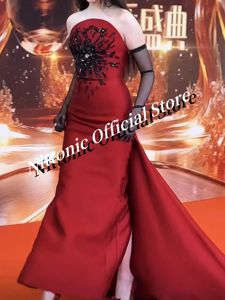 

Red Sexy Evening Gown Elegant Luxurious Sleeveless Mermaid Party Dress Customized