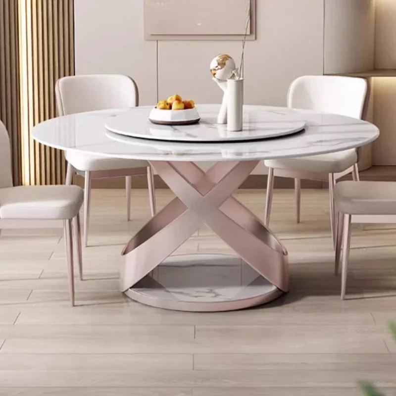 Mesas De Comedor nórdicas De lujo, mesita De noche redonda De pizarra De diseño Simple, Juegos De Comedor modernos De Metal, muebles De cocina,