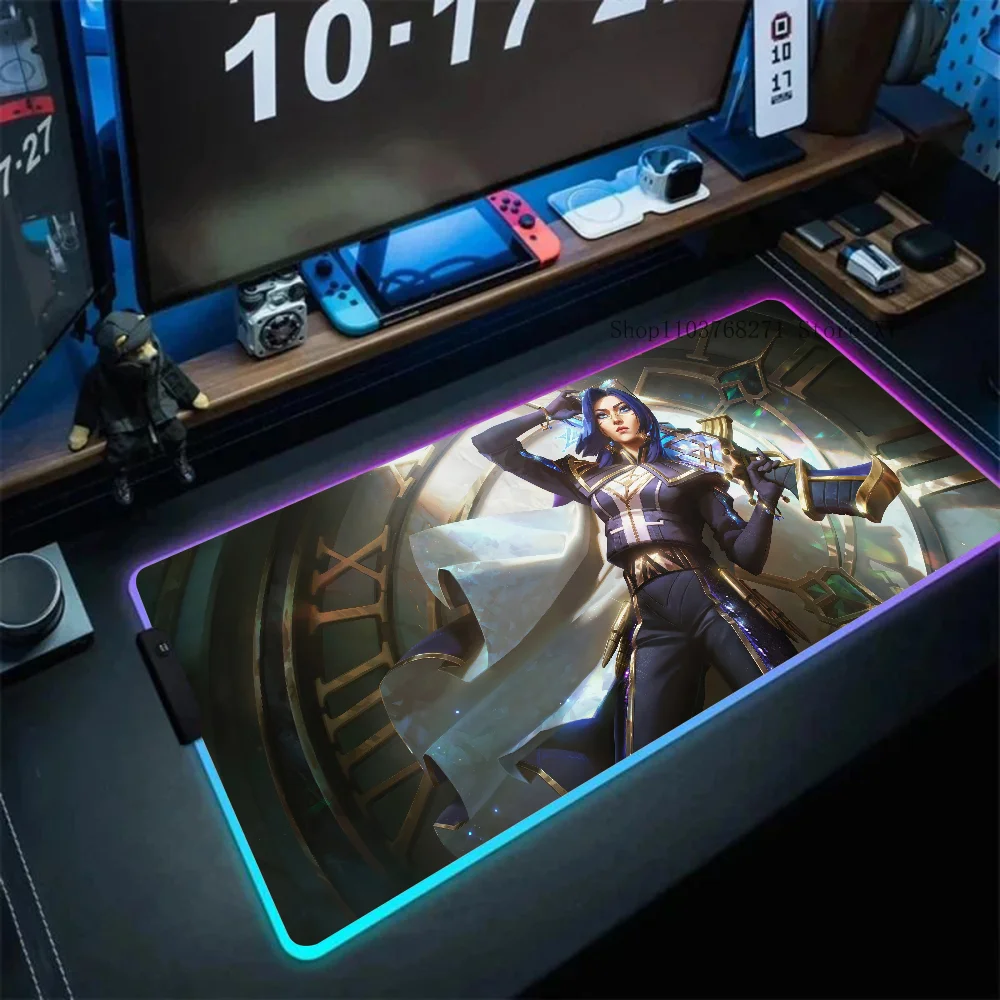 Caitlyn League Of Legends Mousepad XXL RGB Gaming Mouse Pads HD Black Gamer Accessories Large LED