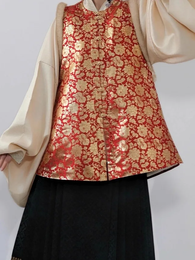 

Женский топ Hanfu из атласа с узором из цветов гибискуса Nanan Flavor Gold Silk, с круглым вырезом и длинными рукавами, зимняя модная коллекция