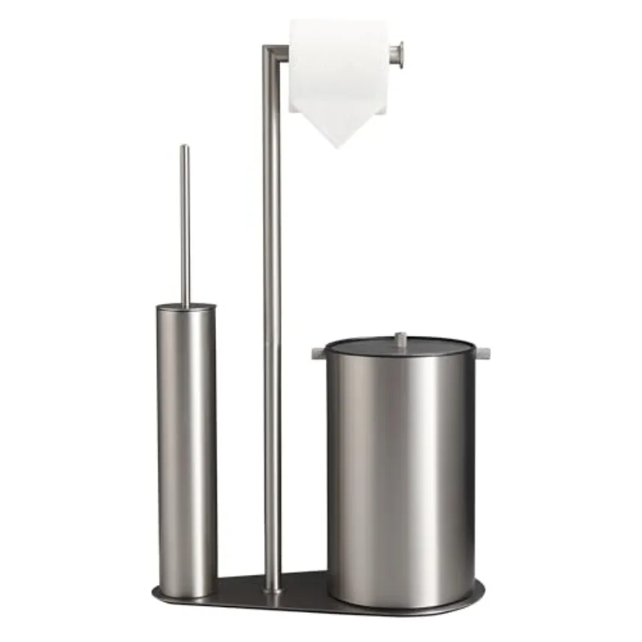 

Мусорное ведро для ванной комнаты с держателем для туалетной бумаги и ершиком для унитаза, из нержавеющей стали, матовый никель, 1,32 галлона, с крышкой, компактное