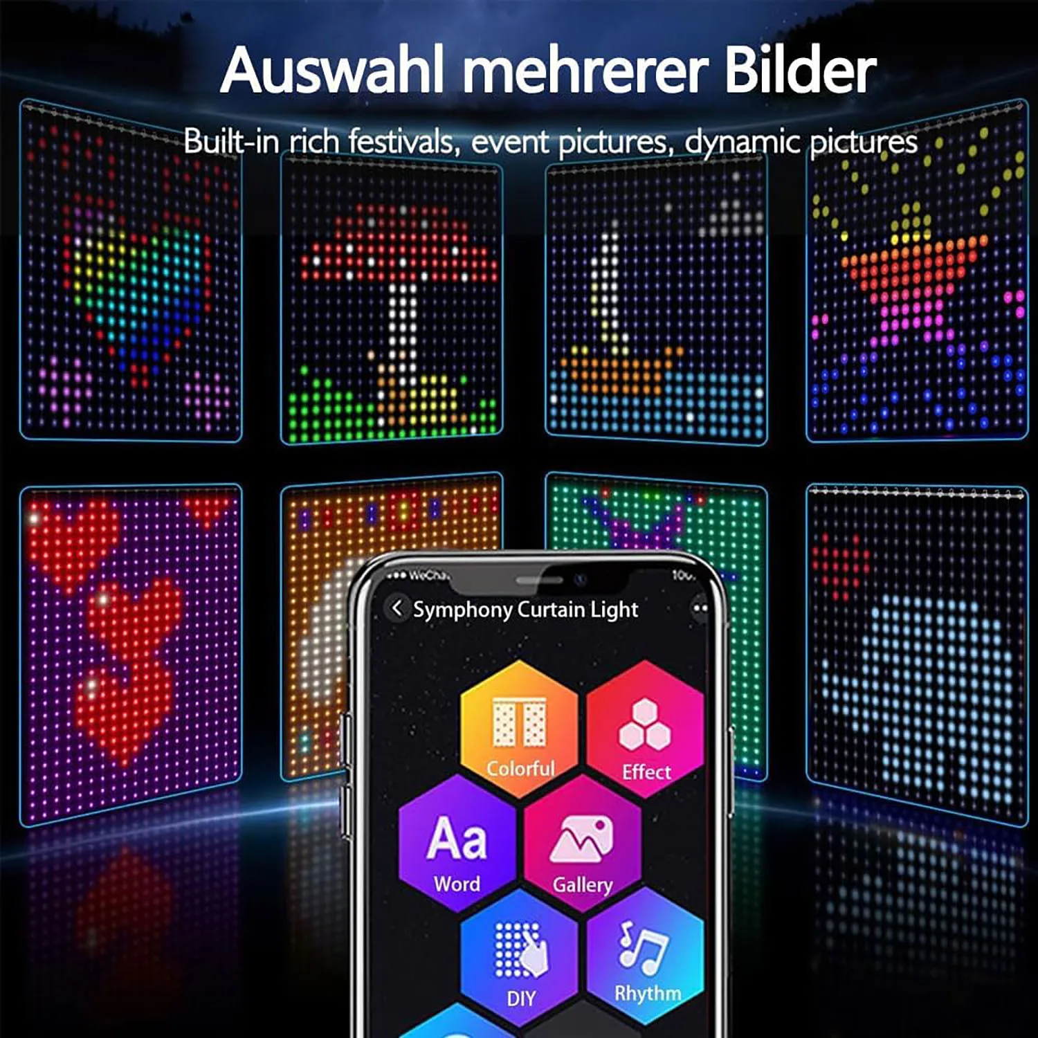 400-1200LED Smart Curtain Light Bluetooth Application LED Light String RGB IC Fairy Light String DIY Music Change Display