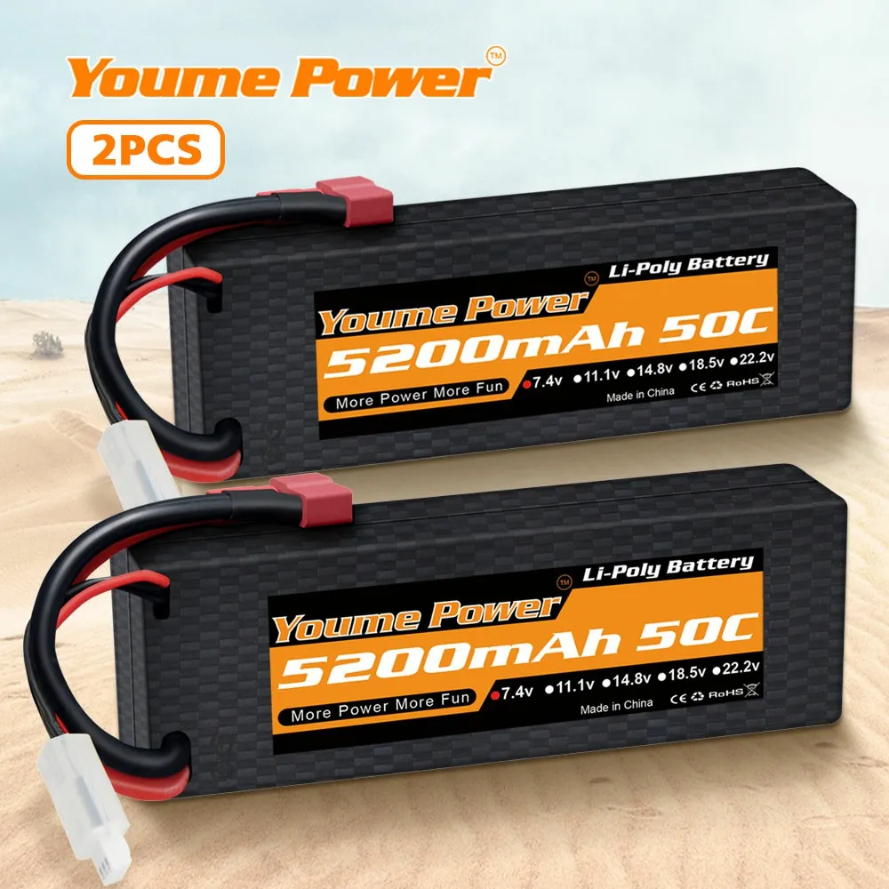 Youme 2S 5200mah Lipo Batteria 7.4V T XT60 50C Custodia rigida per RC FPV Aerei Drone Barca da corsa Parti di automobili