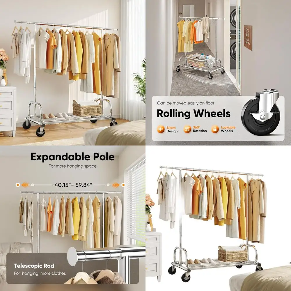 

Портативная усиленная вешалка для одежды с блокирующимися колесами, идеально подходит для домашнего и коммерческого использования, 18 x 59.8 x 62.9