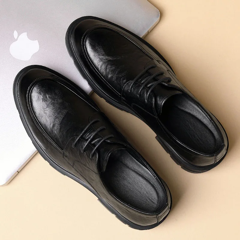 New Men Leather Shoes For Men Business Dress Shoes Slip On Invisible Inner Height Increasing Men\'s Shoes 8/10 CM  Wedding Shoes