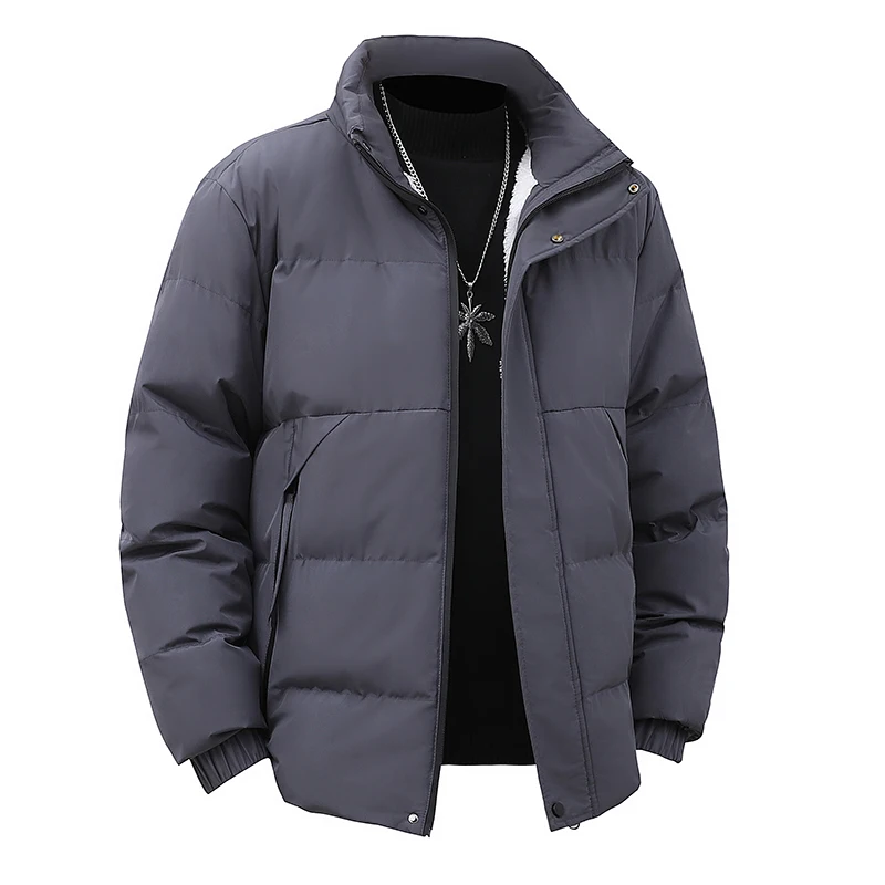 Winter Stand Collar Down Jacket Men Warm Plush Cotton Clothes Comfortable Versatile Parkas Thickened Fleece Lined Puffer Jackets