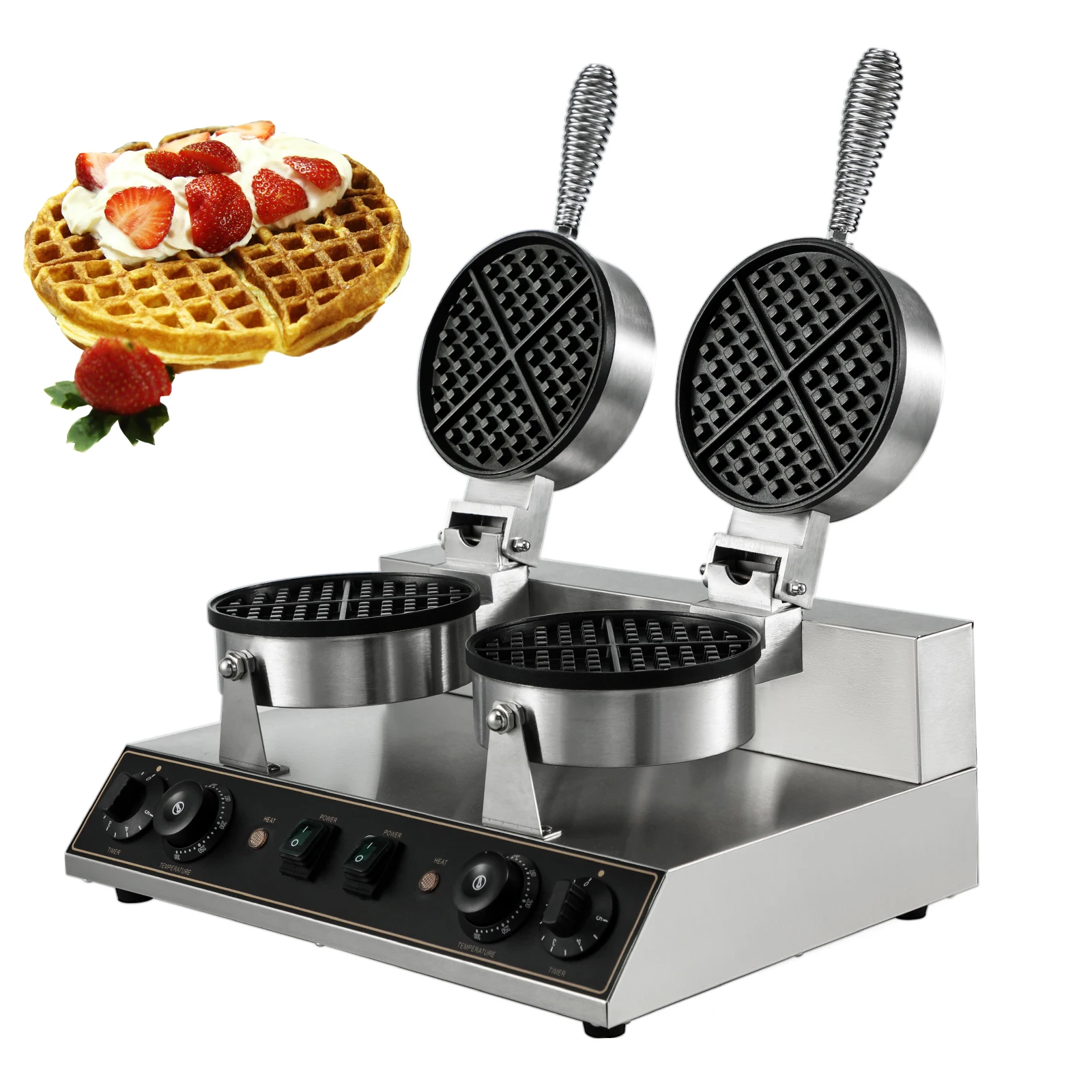 VEVOR Single/Double-head Electric Waffle Maker 180mm Nonstick Plate Cake Baking Machine Round Waffle Gaufriers Kitchen Appliance