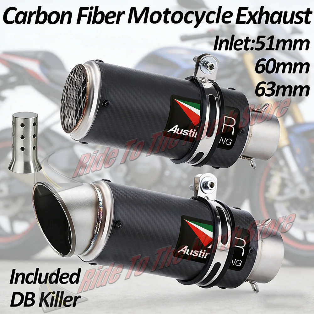

51mm 60mm 63mm ar Motorcycle Exhaust Muffler Pipe For Kawasaki250 to 1000 ZX6R/10R R1R3R6R25 CBR500/1000 GSXR600/750 S1000RR Etc