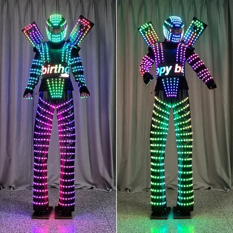 Full Color Led Cosplay Clothes Dancer Performance Wear Light Up Led Robot Suit Stilts Costume Bar Party Stage Dance Performance