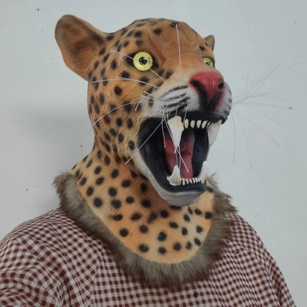 Luipaardmasker Realistisch Cheetah Masker Grappig Volledig Hoofdmasker Wild Dierenmasker voor Halloween Kostuum Cosplay Party Prop