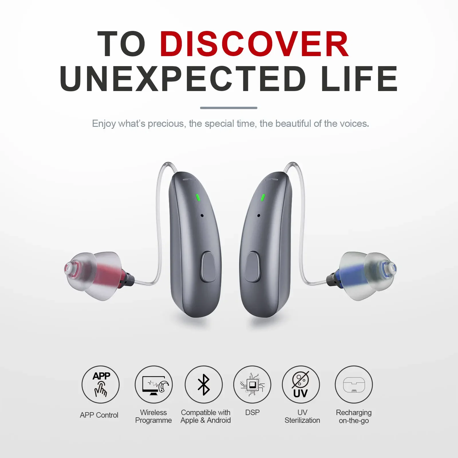 JINGHAO DW2 Medical 4channel Bluetooth Digital Wireless Rechargeable BTE RIC Programmable Hearing Aids Device For Severe Loss