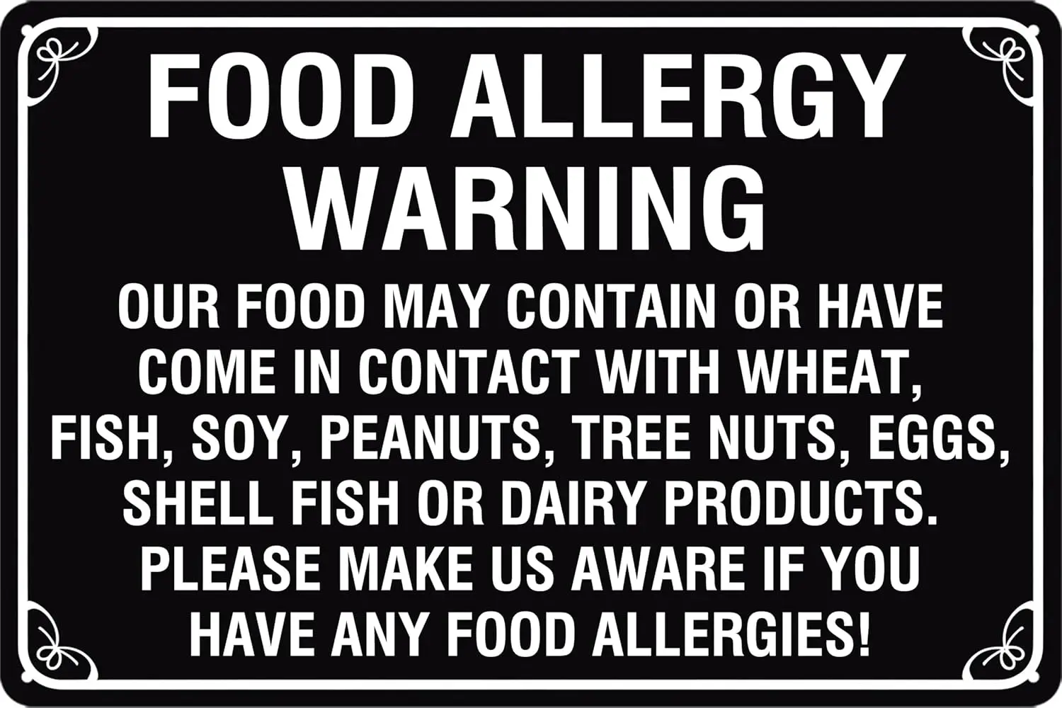 Food Allergy Warning Sign Safety Restaurant Signs Food Truck Signs Good Trouble Allergens Poster Metal Tin Food Allergy Notice S