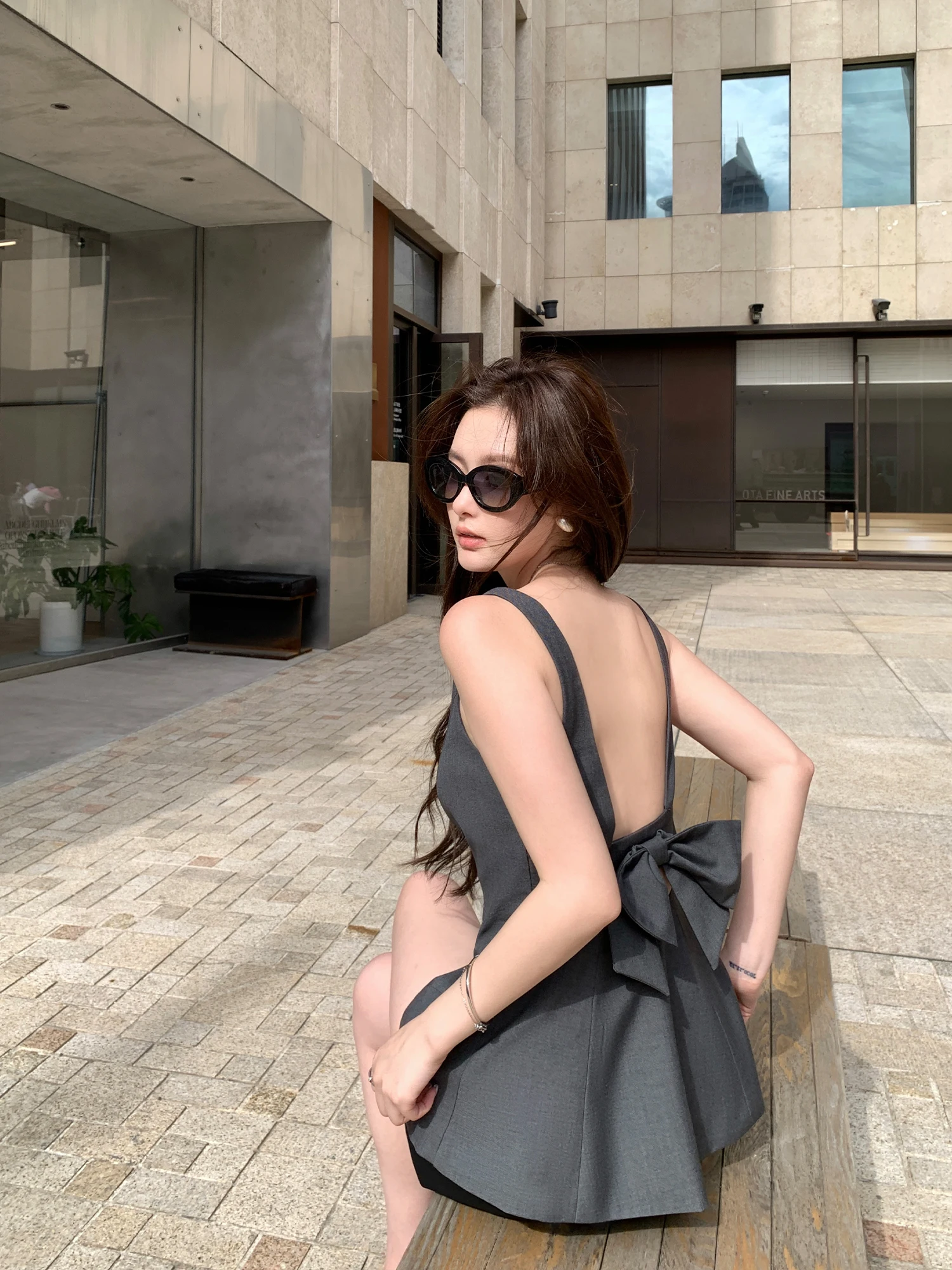 Pusumede Beautiful Sister Thousand Jin Wind Sleeveless Strap Vest Women's Outerwear Backless  Knot Small Shirt Top