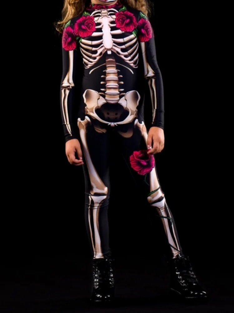 Halloween-Skelett-Horror-Geister-Kostüm für Kinder, Ganzkörperanzug für Karneval, Party, Bühnenaufführung, Rollenspiel, Feiertags-Zentai-Anzug – Detail 22