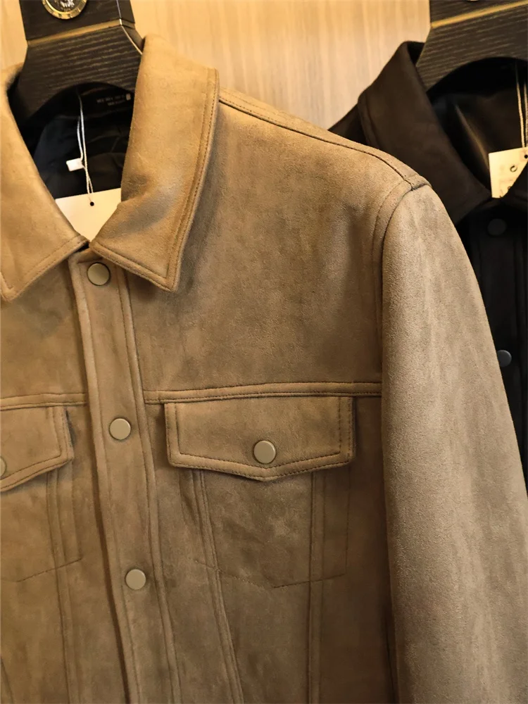 

Men's Pure Color Faionable Loose Collar Suede Jaet Autumn Trendy Single Item Cus Made