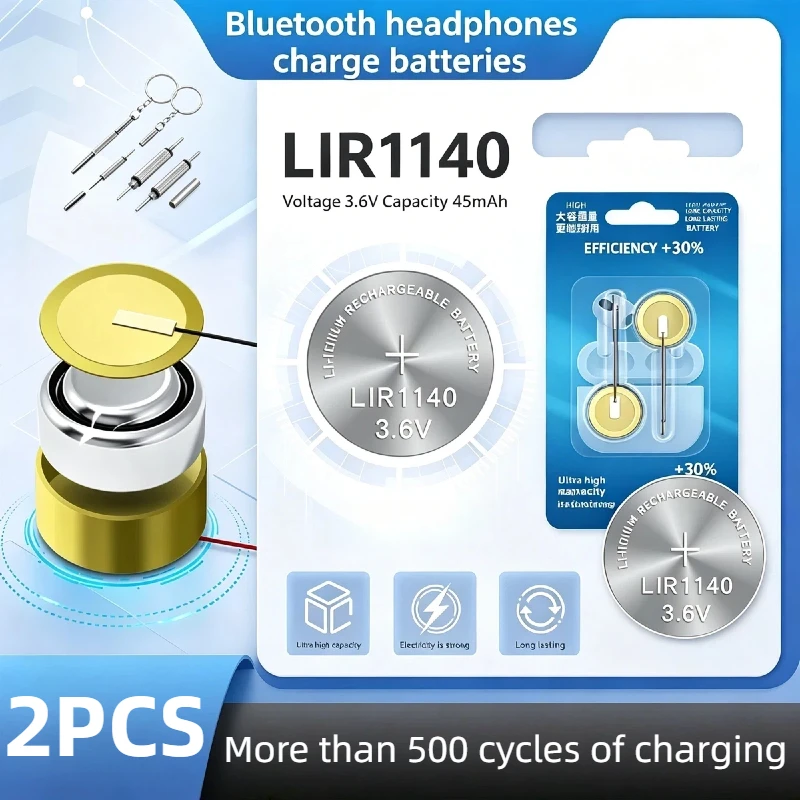LIR1140 3.6V Steel Casing Coin Battery Small size long cycle life rechargeable lithium cell Bluetooth Headset inner power source