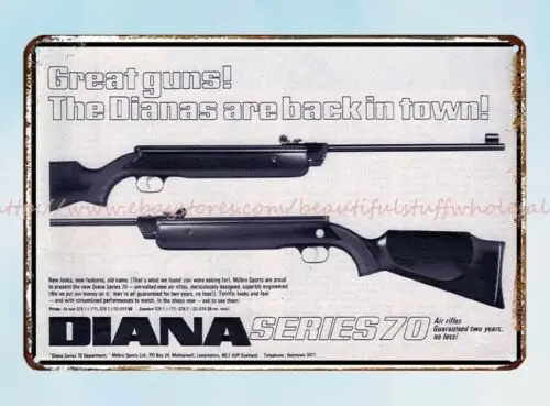 Diana Air Rifles 1972 firearm metal tin sign man cave