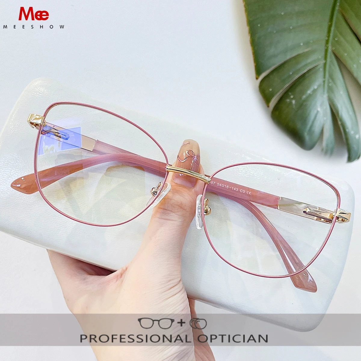 MEESHOW New design Metal Women Glasses Frames Optical Prescription Glasses Frame Clear lens Eyewear Pink Eyeglasses Frame