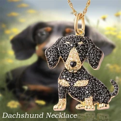 1Pc Cute Dachshund Pendant Necklace Exquisite Women's Shining Rhinestone Pet Puppy Jewelry Accessories Dog Lovers Holiday Gift