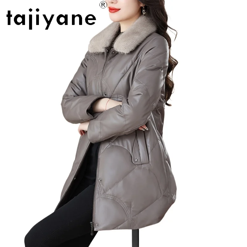 TAJIYANE 100% Schaffell Puffer Jacke Frauen Nerz Pelz Kragen Weiße Ente Unten Mantel Echt Leder Jacken Winter Frauen Kleidung 2025