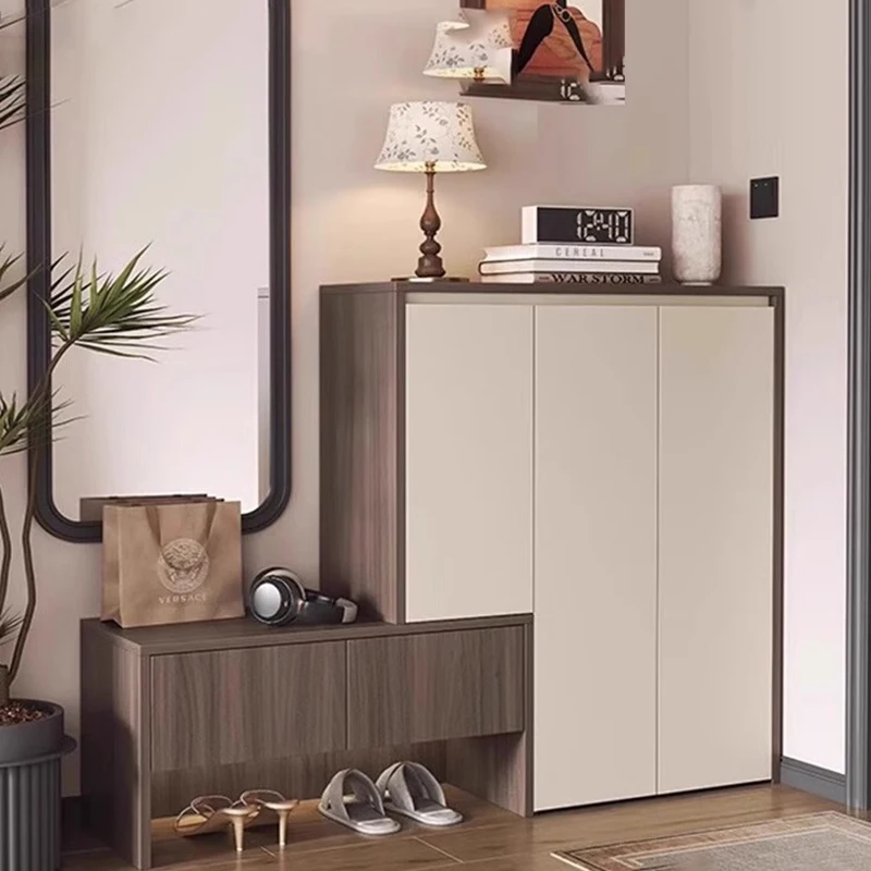 

Luxury Nordic Shoe Cabinet Living Room Designer Wooden With Seat Shoe Shelf Bench Organizer Storage Gabinete Entrance Furniture
