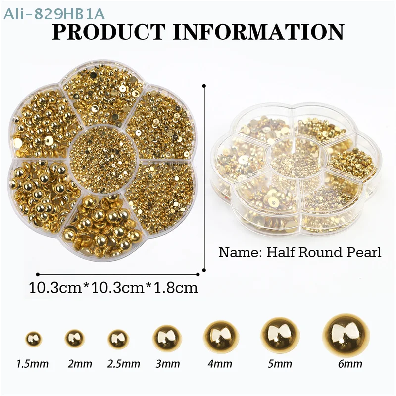 Cross Border Semi-round Ab Pearl 7 Check Plum Box Color Nail Pearls DIY Resin Pearl Nail Accessories Wholesale